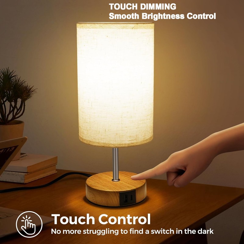 Bedside Table Lamp for Bedroom - 3 Way Dimmable Touch Lamp USB C Charging Ports gallery
