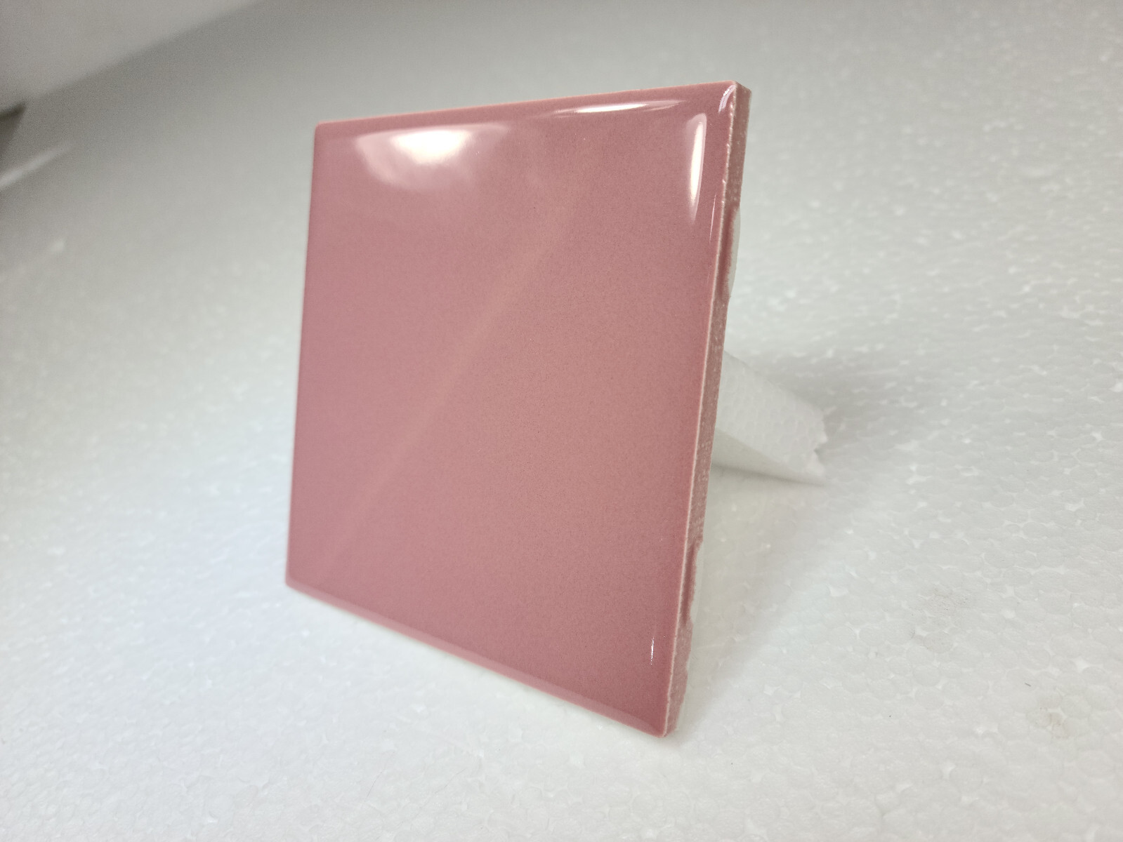 Carnation Pink Ceramic Tile 4.25 in Subway Square Mid Century Modern gallery