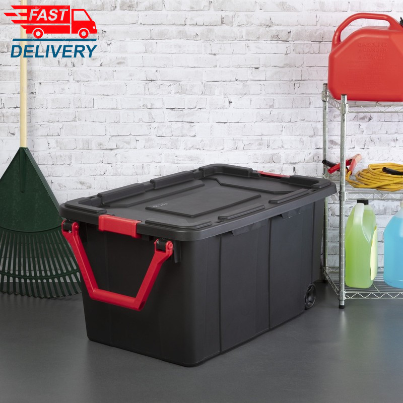 Extra Large Storage Bin, 40 Gallon Wheeled Plastic Storage, Black, Pack of 2 gallery
