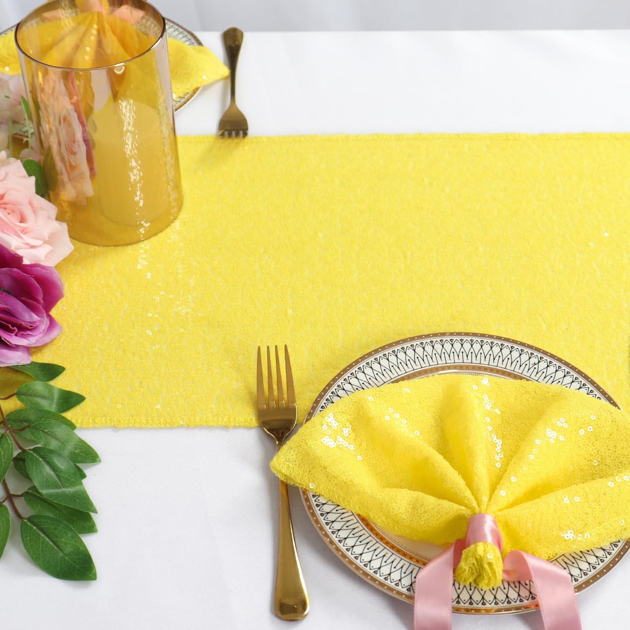 Yellow Sequin Table Runner - 12x108 Inch Glitter Table Cloth for Baby Showers... gallery