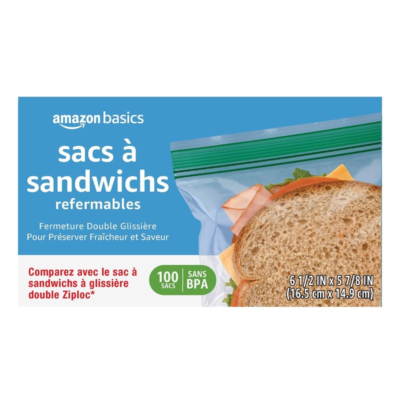 Amazon Basics Reclosable Double Zipper Sandwich 100 Count (Pack of 1), clear gallery