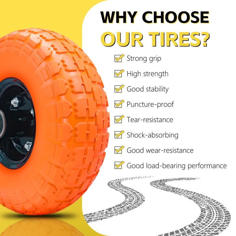 Flat Free Solid Polyurethane Tire & Wheel, 10" for Wheelbarrows & Carts 4 Pack gallery