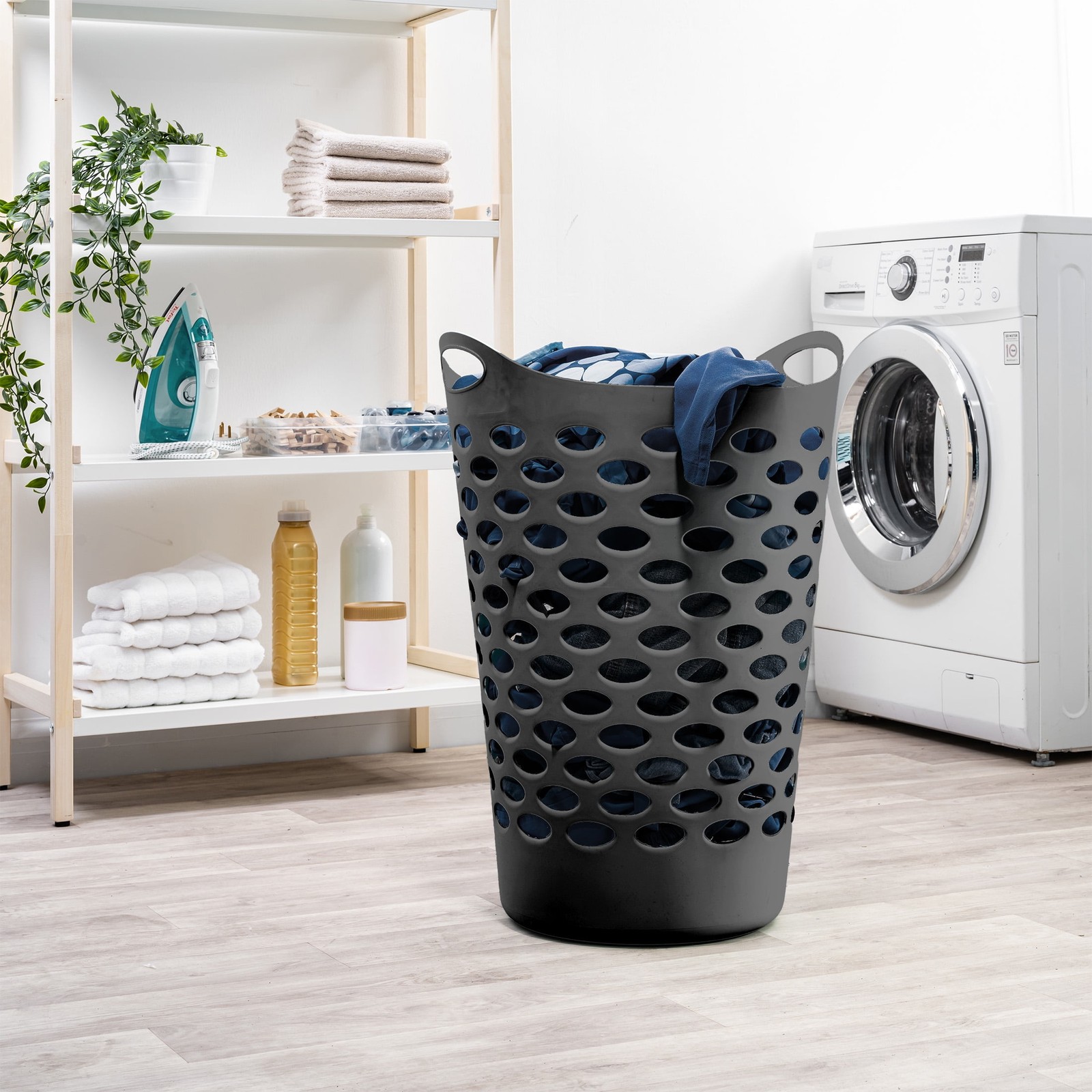Mainstays Flex Carrying Handles Laundry Hamper, Black,Carrying Handles gallery
