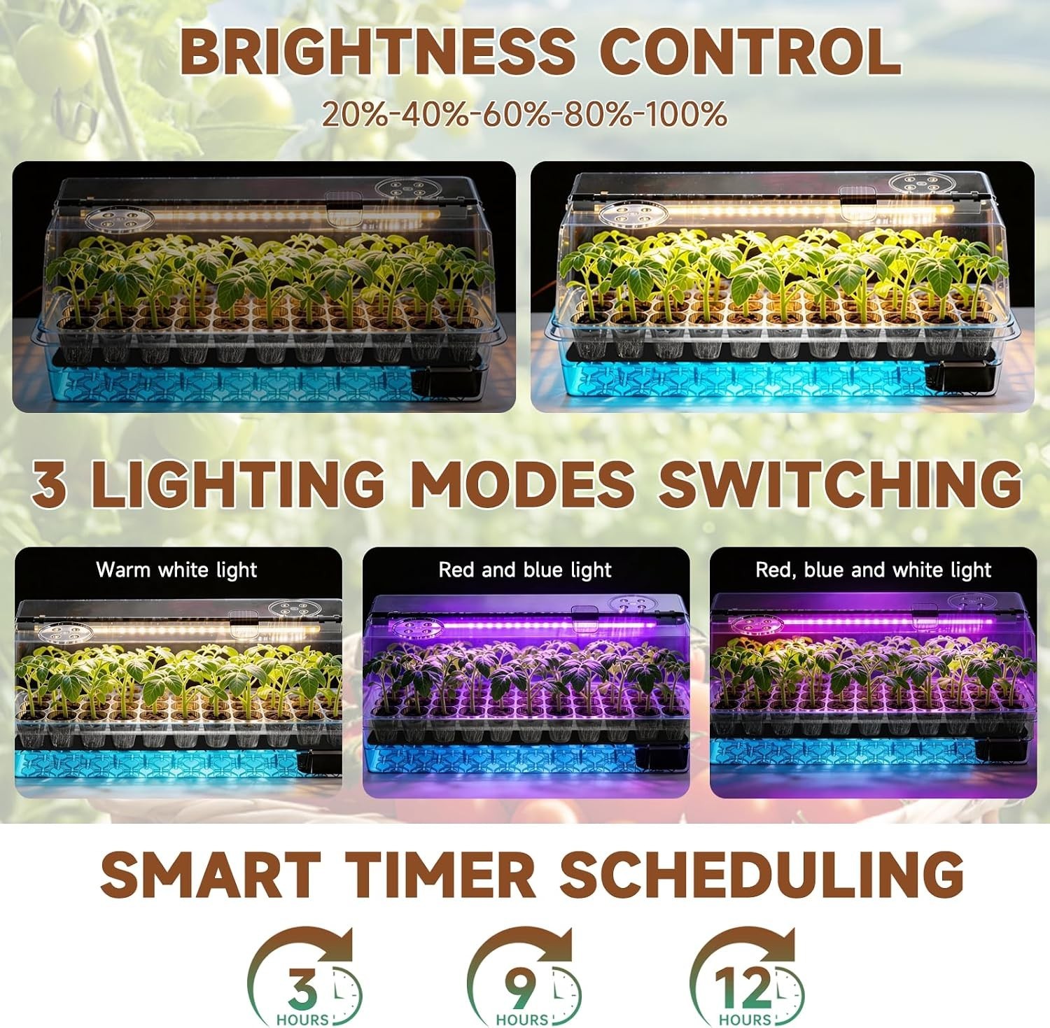 72 Cell Seed Starter Tray Kit w Grow Light Self Watering Full Spectrum Timer gallery