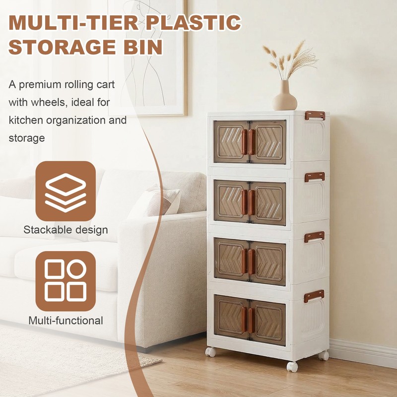 4 Tier Stackable Storage Bins with Lids Doors Wheels Storage Drawer gallery