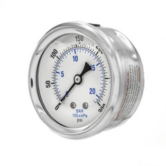 Liquid Filled Back Mount Pressure Gauge with 2.5″ Dial, 0-300 PSI, 1/4″MaleNPT