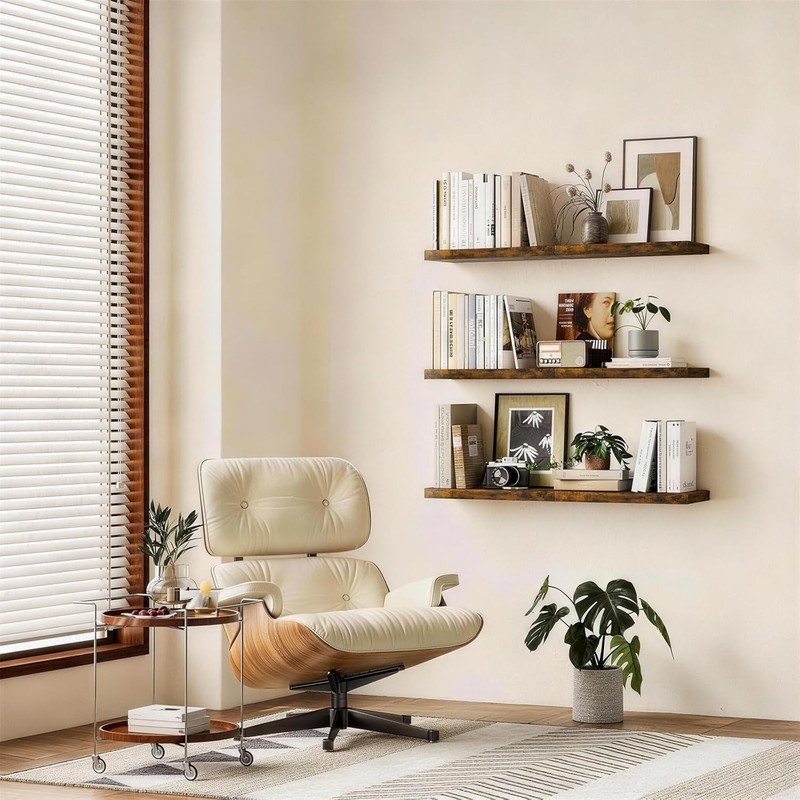 Decorative 2-Pack Floating Shelves - 22.5” Rustic Wood Storage Solution gallery