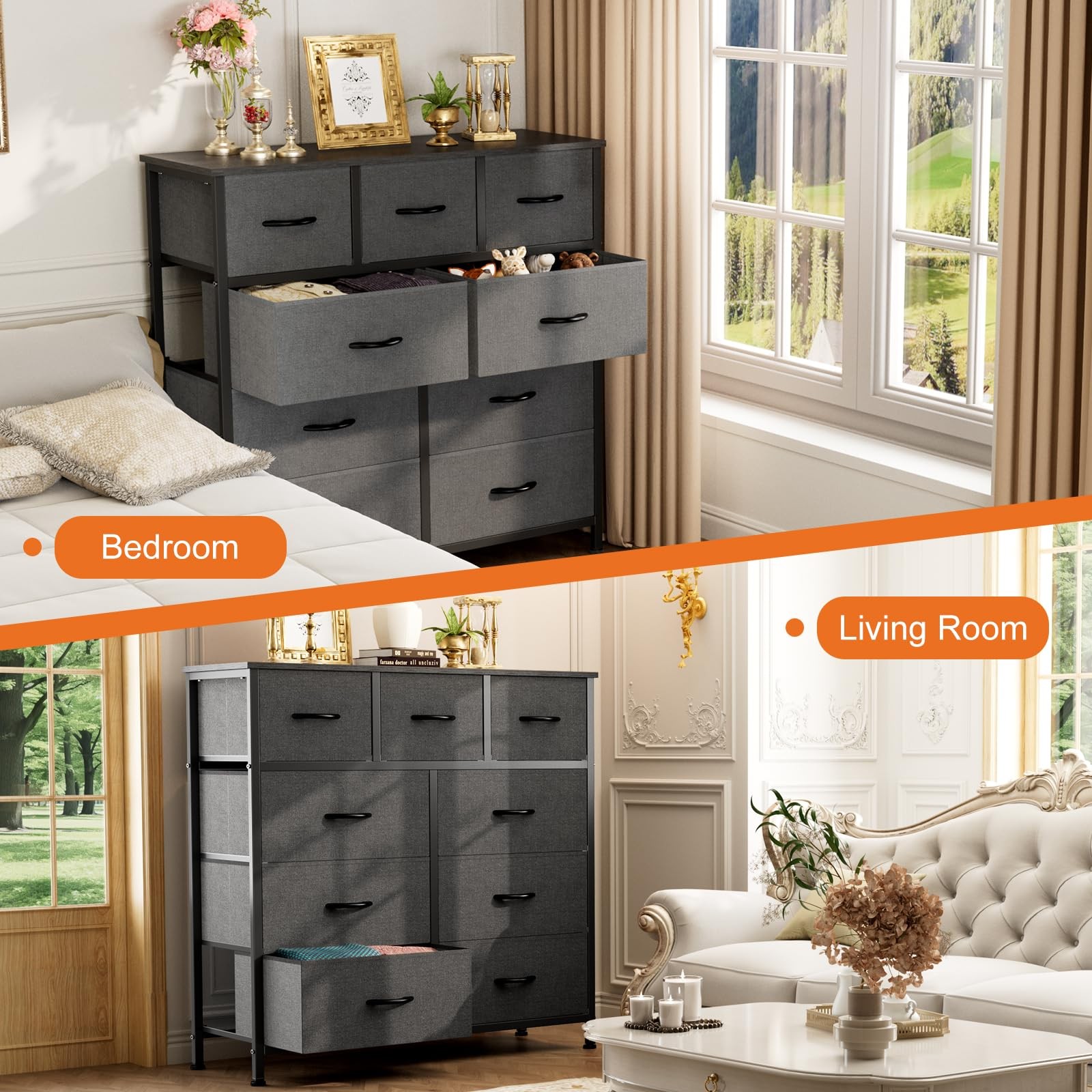 Fabric Dresser Storage Tower 9 Drawer Grey Wood Top Steel CAB-9BC-GY Sweetcrispy gallery