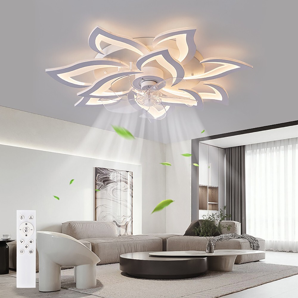 LED Dimmable Ceiling Fans with Lights&Remote Modern Flush Mount LED Fan Light gallery