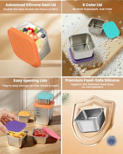 Pack Small Stainless Steel Snack Containers with Lids, 6oz & 2oz Reusable 12 gallery