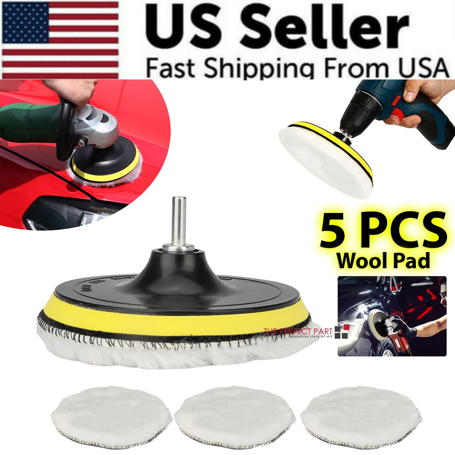 5PCS 6" Buffing Polishing Pad Wool Wheel Mop Kit For Car Polisher Drill Adapter gallery