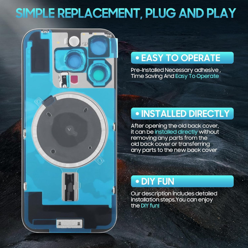 For iPhone 16 Back Glass Replacement Big Hole Rear Cover With Metal + Magnet Lot gallery