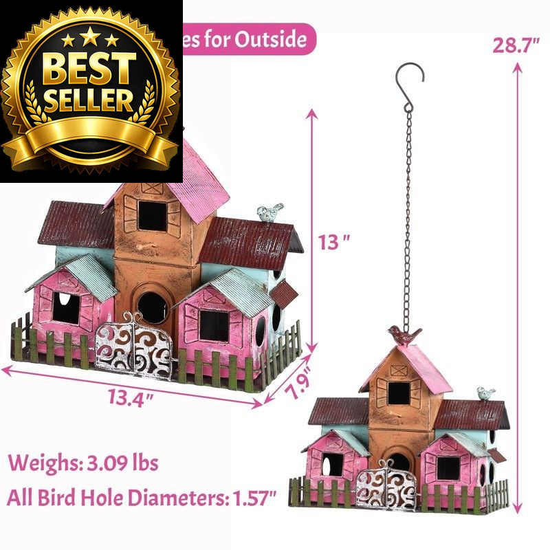 Large Bird Houses for Outside Hanging, Metal Colorful gallery