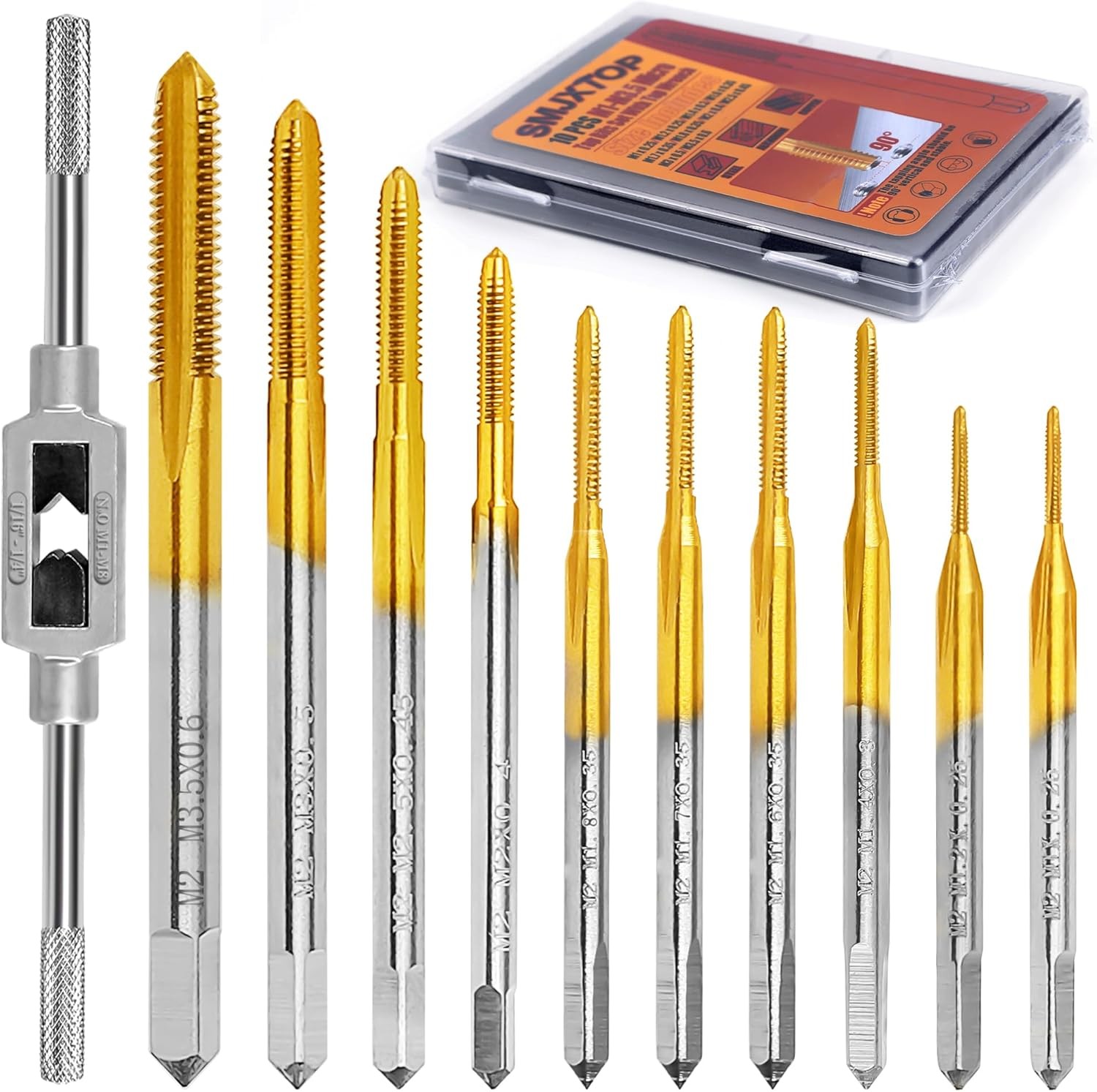 10pcs Micro Metric Taps Bits Set with Tap Wrench M1-M3.5 Machine Screw Thread gallery