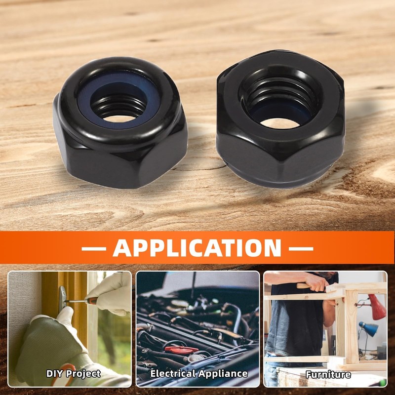 3/8-16 Nylon Insert Hex Lock Nuts Locknuts, 304 Stainless Steel 18-8, Black O... gallery