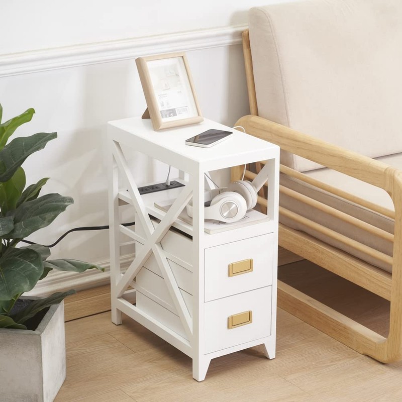 Fully Assembled Narrow Side Table with Charging Station, No Assembly Narrow N... gallery