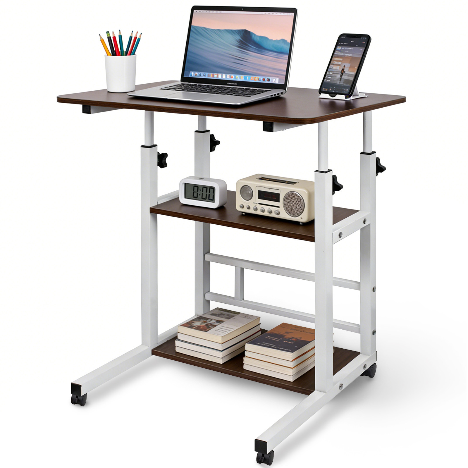 3 Tier Laptop Desk Hospital Table Rolling Cart Height Adjustable Over Bed Stand gallery