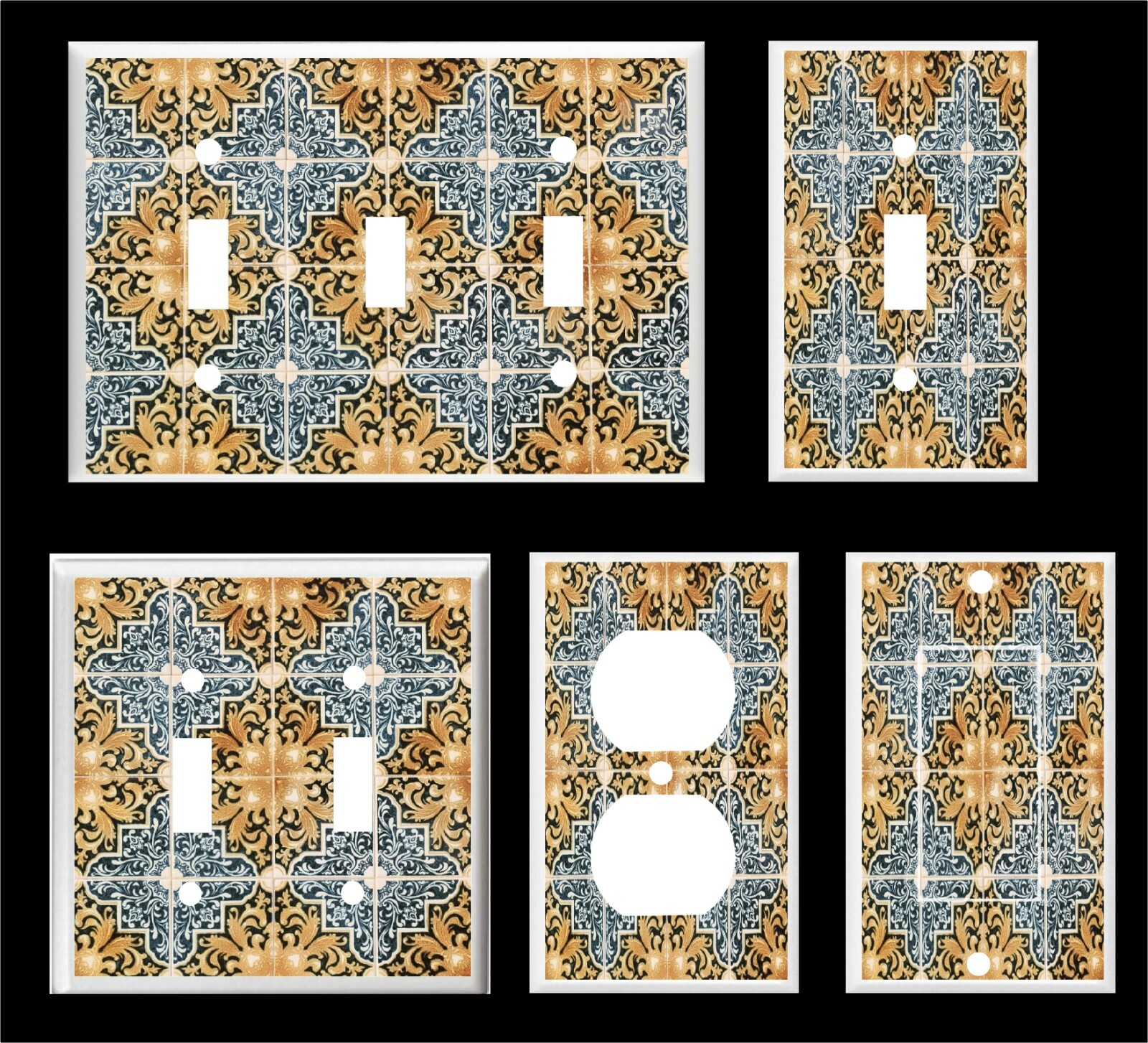 FAUX FRECH TILE BROWN AND BLUE TONES LIGHT SWITCH COVER PLATE OR OUTLET COVER gallery