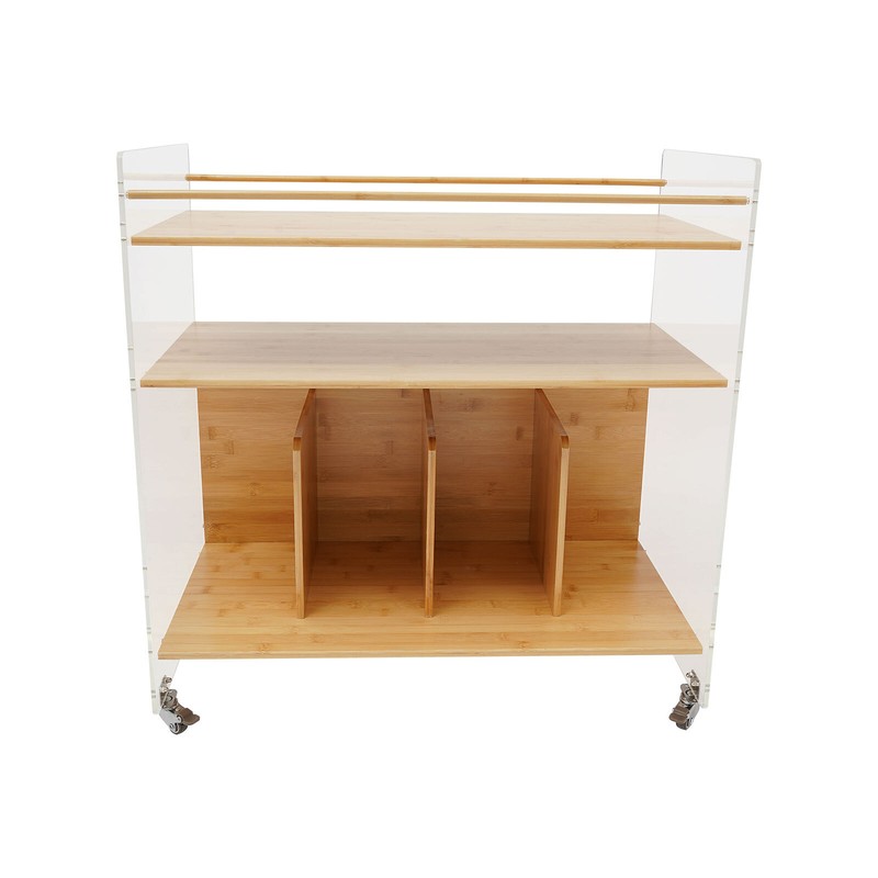 Acrylic&Bamboo End Table Side Table Modern 3-tier End Table with Four Wheels USA gallery
