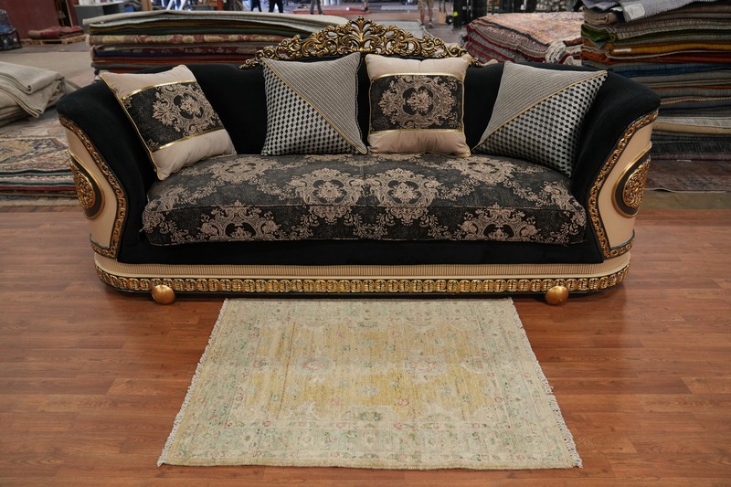 Vegetable Dye All-Over Pattern Oushak Wool Handmade Rug 3x4 ft Turkish Carpet gallery