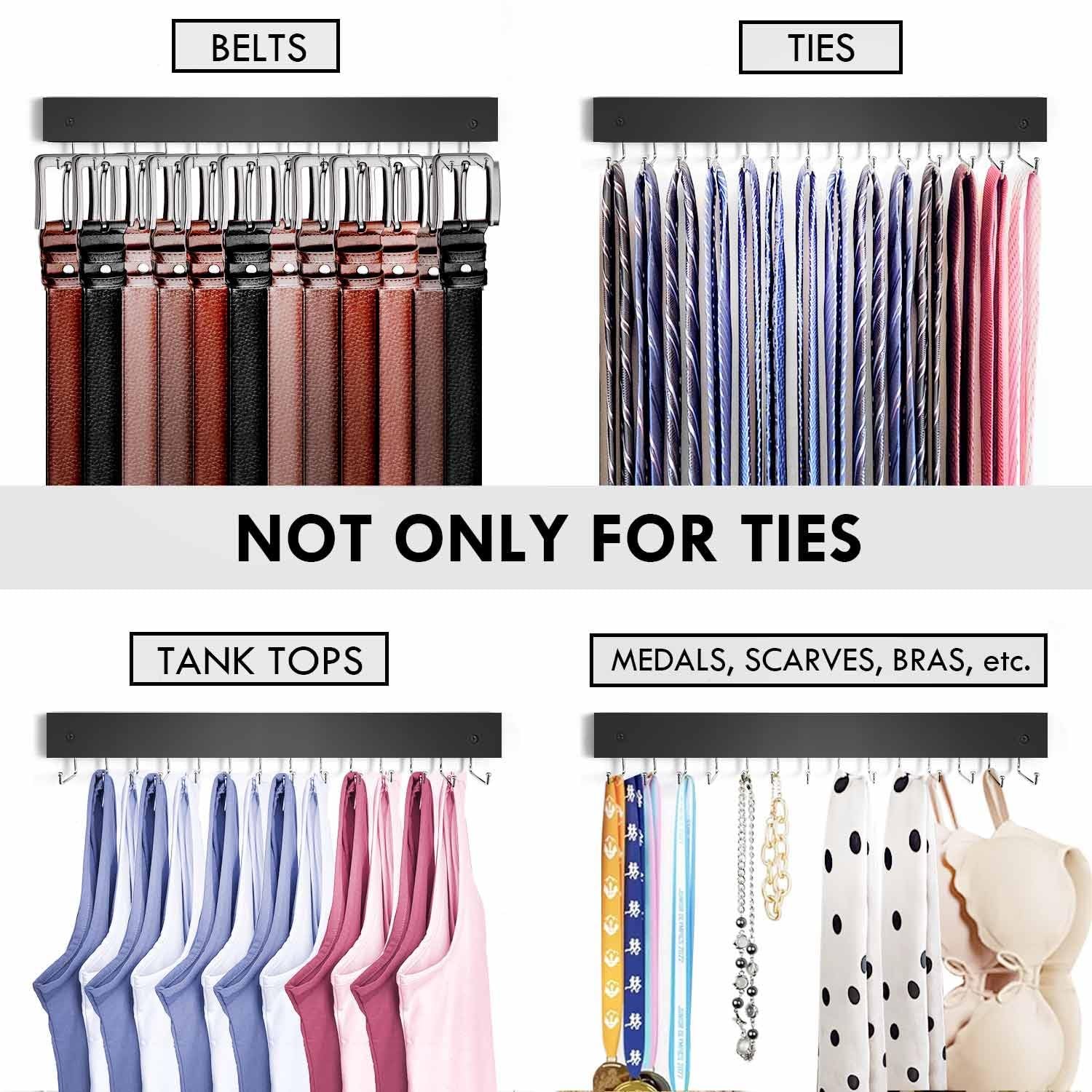 2Pack Tie Rack Wall Mounted Wooden Tie Hanger Tie Organizer for Men with 28 Hook gallery