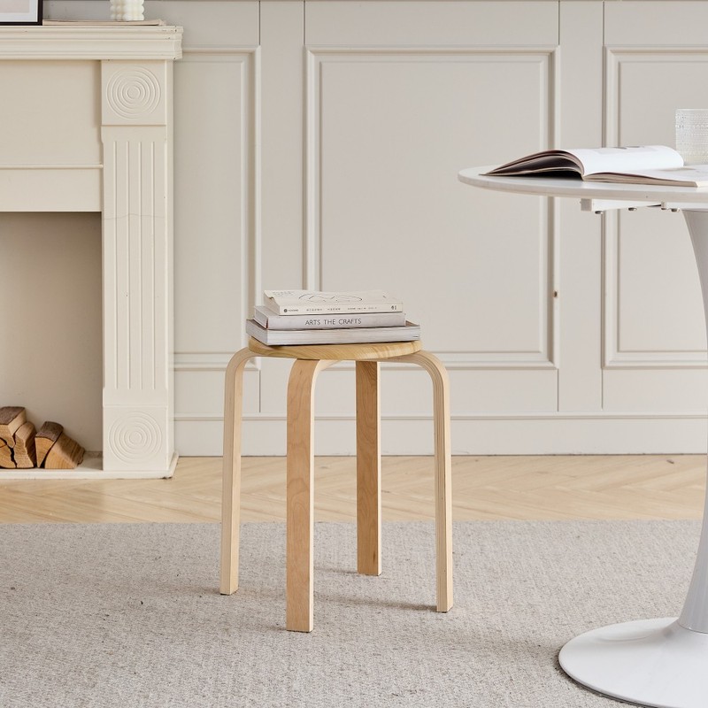 Set of 4 Stackable Stools, Stackable Bentwood Stools, Round Backless Chairs gallery
