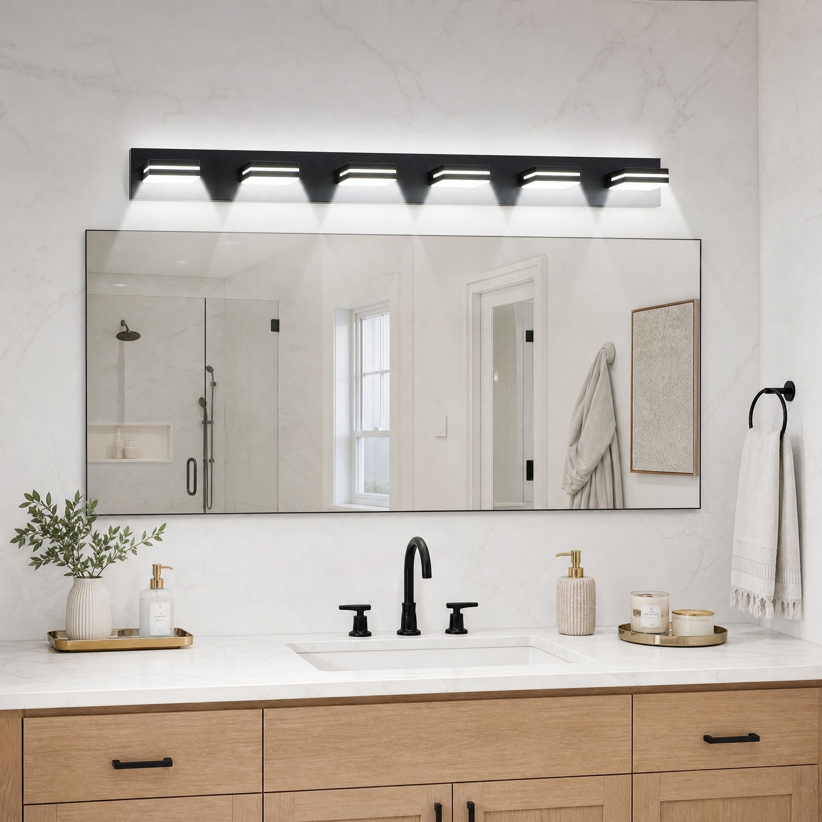 47 in Modern Black LED Vanity Light 6 Lights Bathroom Mirror Wall Sconce Fixture gallery