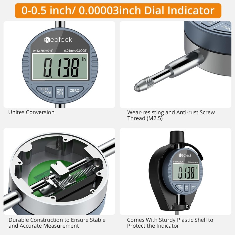 Neoteck Bore Gauge Set Digital Indicator Dial 2-6 inch, Silver gallery