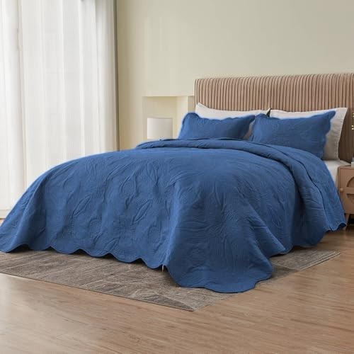 Oversized King Bedspread 128x120 - Extra Wide Cal King Coverlet Set, Navy, 3 Pie gallery