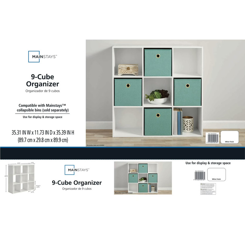 Mainstays 9 Cube Storage Organizer White Shelf Unit Home Storage Furniture gallery
