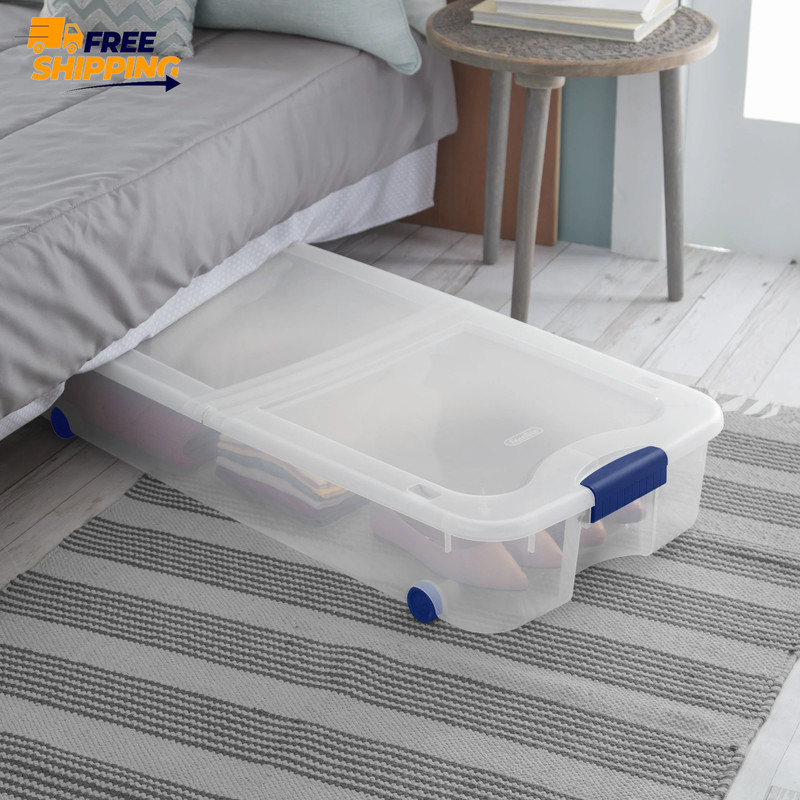 (2 Pack) 66 Quart Latching Underbed Wheeled Storage Bin, Clear Plastic 🎗🎯 gallery