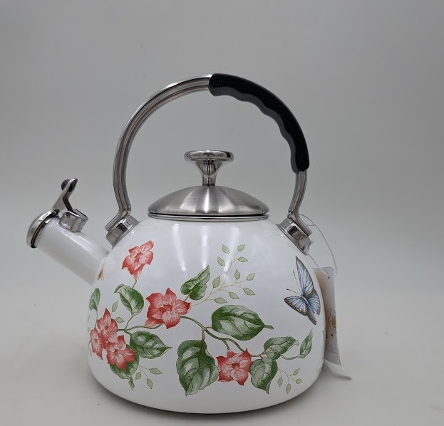 Lenox Tea Kettle 2.5 Qt Blue Butterfly Meadow Enamel Steel 886454 Teapot *Read* gallery