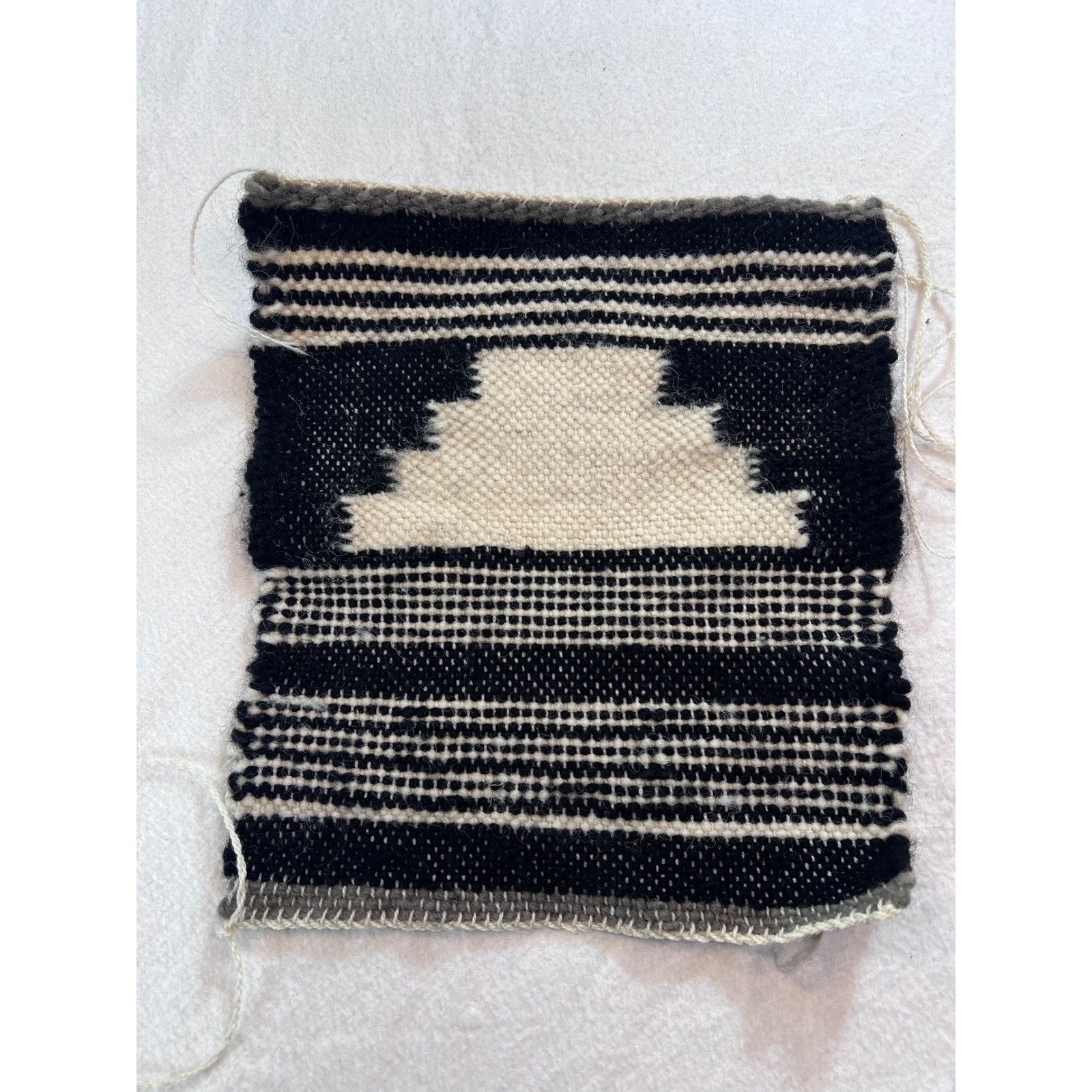 Handwoven Wool Geometric Textile Black White Southwestern Small Rug Wall Hanging gallery