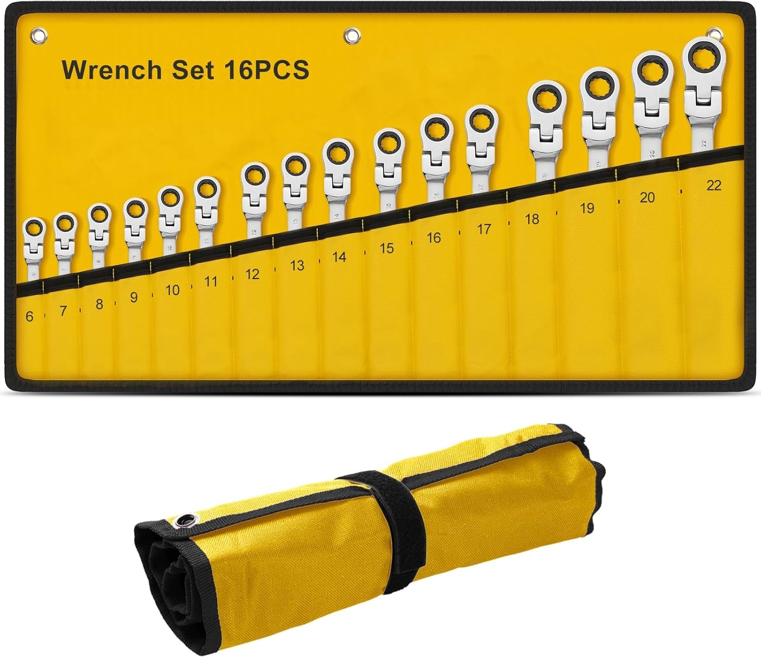 6-22mm Metric Flexible Head Ratcheting Wrench Combination Spanner Tool Set 16PCS gallery