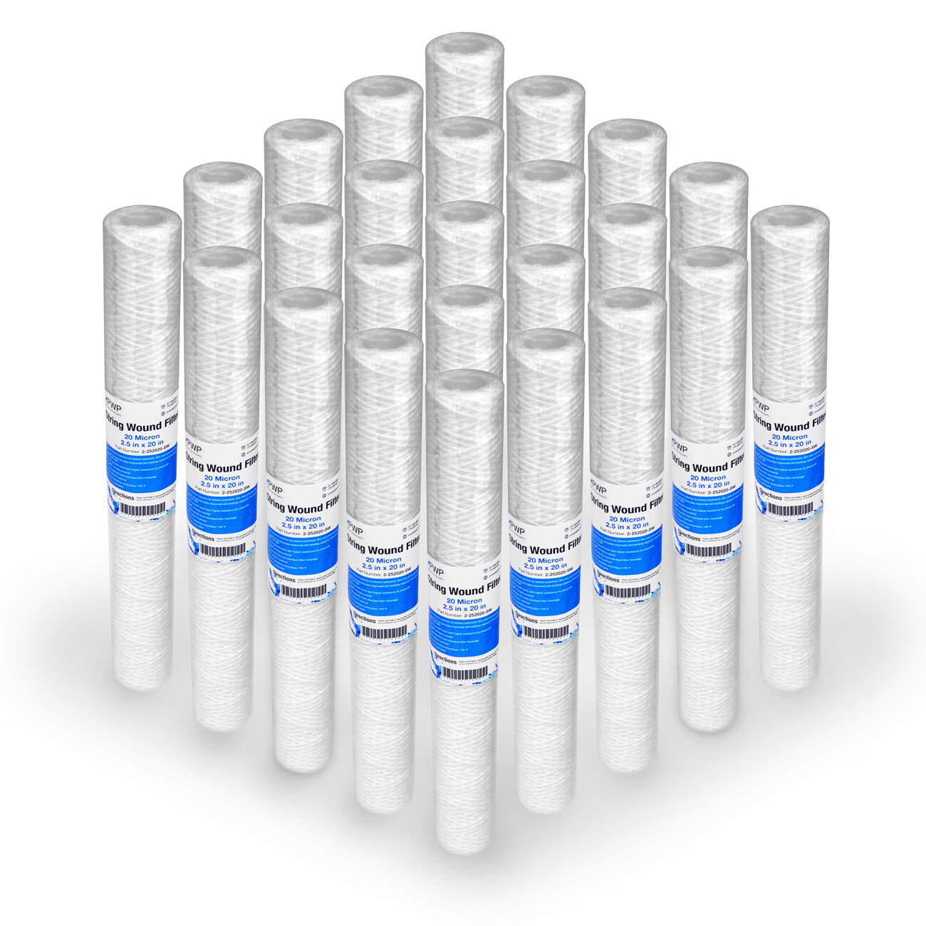 String Wound Sediment Water Filter Cartridges 2.5x 20" 20 Micron 25 Pack gallery