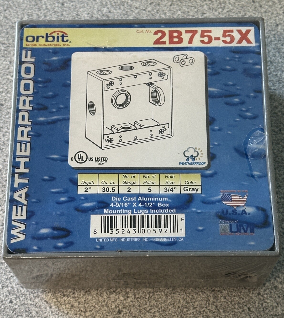 NEW Orbit 2B75-5X 2-Gang Weatherproof Box Five 0.75 Inch Hubs 2 Inch Deep gallery