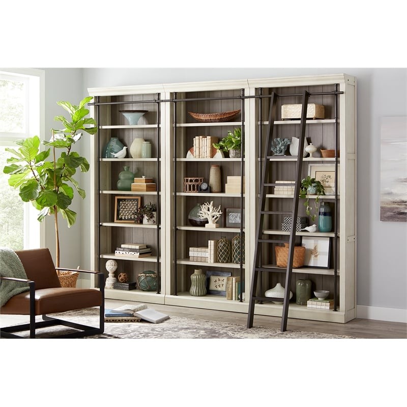 Fully Assembled 8" Tall Bookcase Wall With Ladder Wood Bookcase White gallery