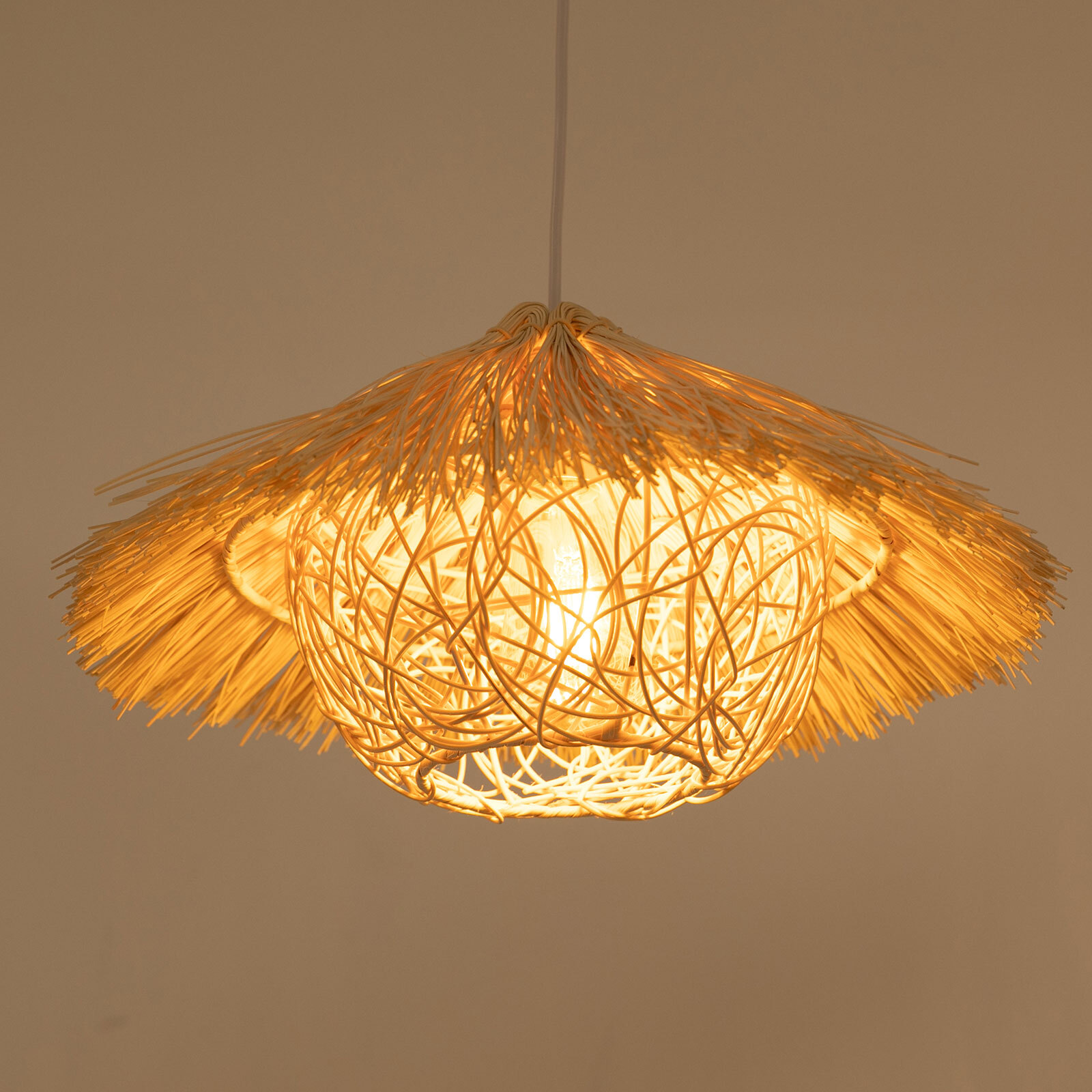Hand-Woven Rattan Pendant Light E26 Ceiling Lamp Adjustable Height Bohemian gallery