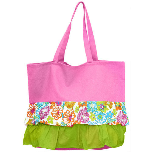 Ruffle Hibiscus Pattern Cotton Canvas Tote Bag - Multi Colors - Tropical -60560 gallery