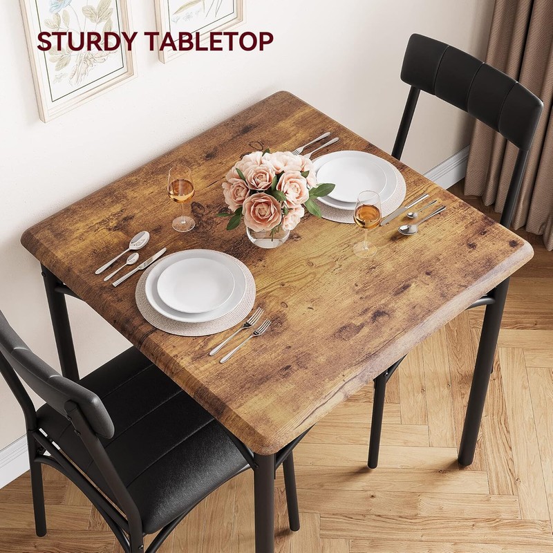 3PCS Dining Set Table and 2 Upholstered Chairs Wood Top for Small Space Kitchen gallery