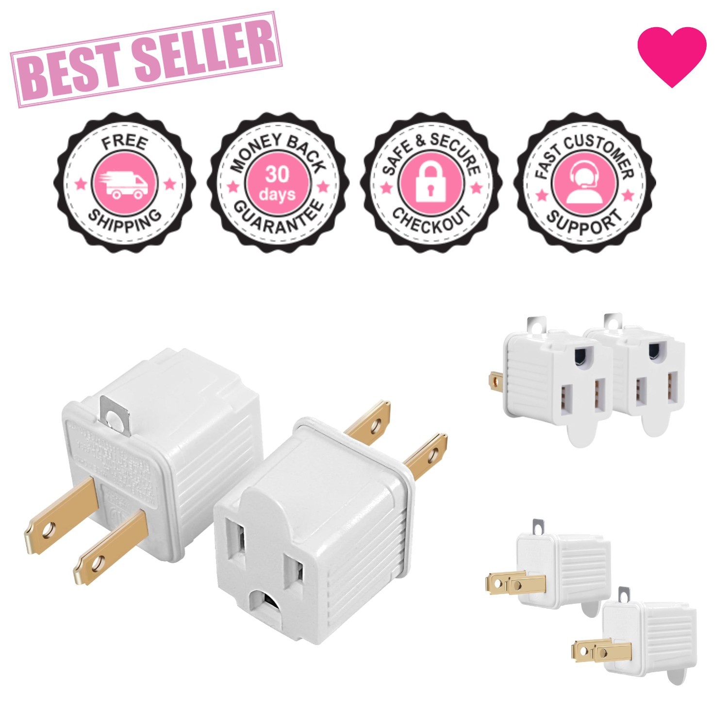 Fast and Easy 3-Prong to 2-Prong Adapter - Durable Listed Converter 2pk gallery