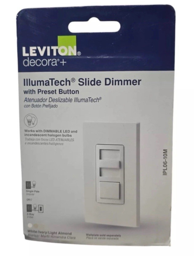 Leviton IPL06-10M IllumaTech Slide Dimmer in White, Ivory, or Light Almond gallery