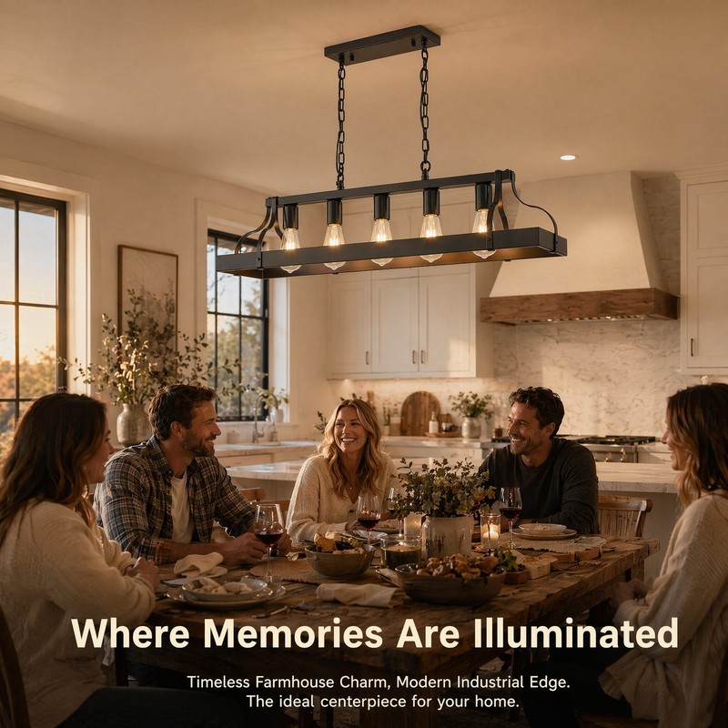 34'' Black Pendant 5 Light LED Linear Chandelier for Kitchen Living Room Fixture gallery