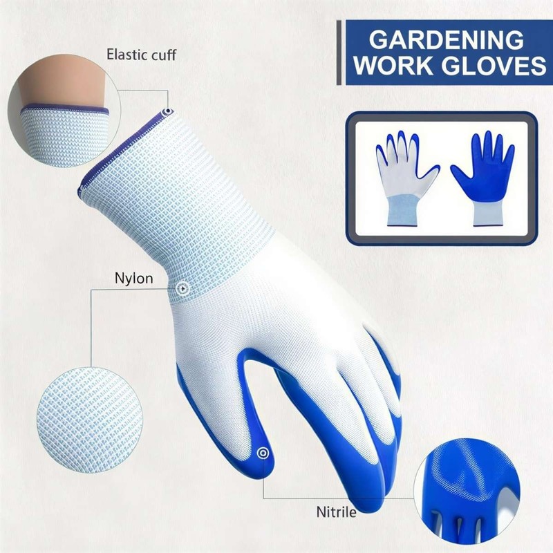 Construction / Garden Yard Gloves Nitrile Dipped AntiSlip Knit Wrist 3 pairs NEW gallery