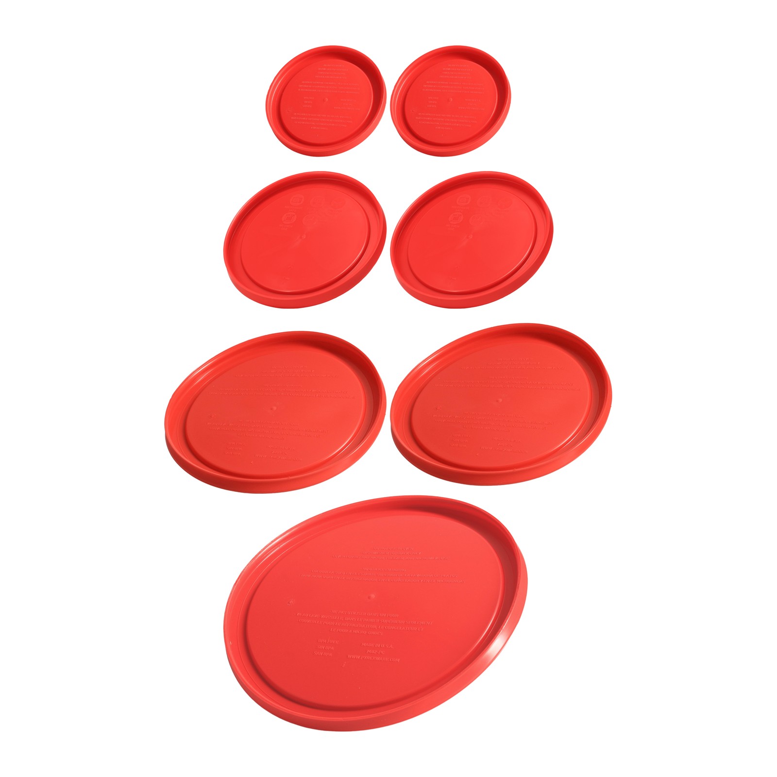 Pyrex (1) 7402-PC Red, (2) 7201-PC Red, (2) 7200-PC Red, (2) 7202-PC Red Lids gallery