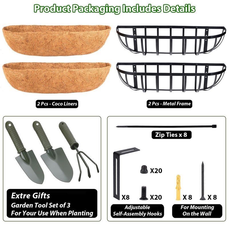 30" Railing Planter Window Box - 2 Pack Metal Hanging Flower Basket for Deck & B gallery