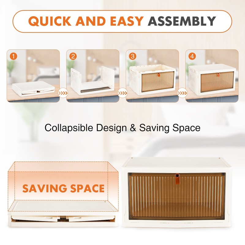 Stackable Plastic Storage Bins with Lid Foldable Magnetic Doors &Lockable Wheels gallery