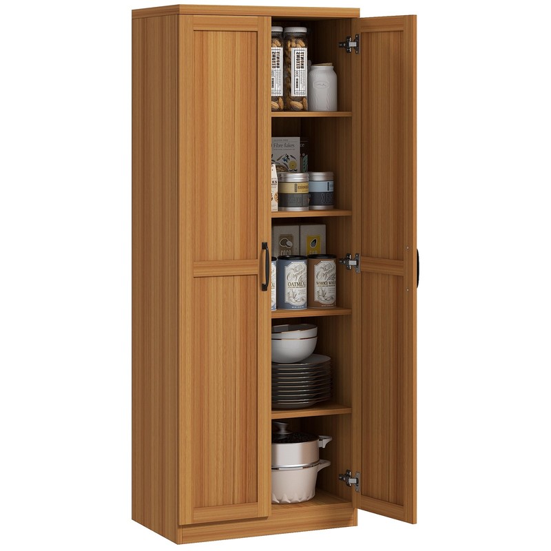 63" Rustic 2-Door Kitchen Freestanding Storage Cabinet Pantry Shelves, Brown gallery