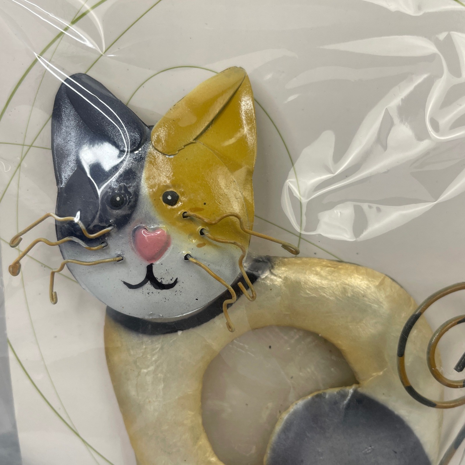 Metal Funky Cat Nightlight Yellow Calico Capiz Shell Plug Crazy Cat Kitty gallery