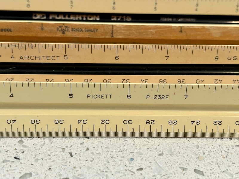12 Triangular Scale Architect Engineers Ruler Lot Wood, Metal, Plastic -Keuffel gallery